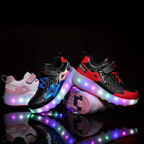 Baskets à roulettes LED détachables enfant – fermeture scratch, usage extérieur