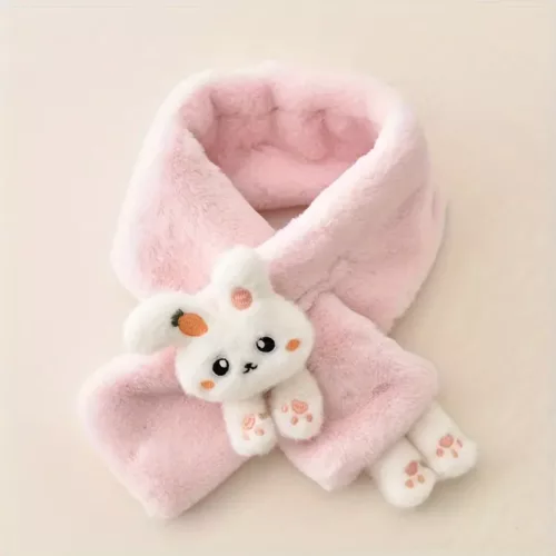 Écharpe tour de cou enfant en peluche douce – motif lapin mignon dessin animé