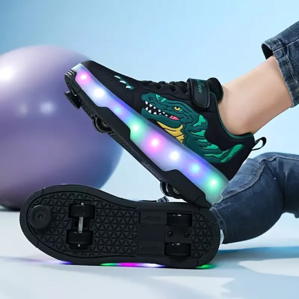 Chaussures à roulettes pour enfants avec lumières LED et freins rechargeables