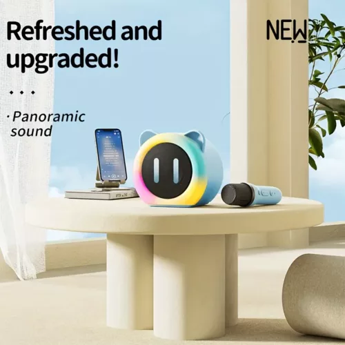 Mini karaoké portable avec haut-parleur et micro sans fil – LED et USB rechargeable