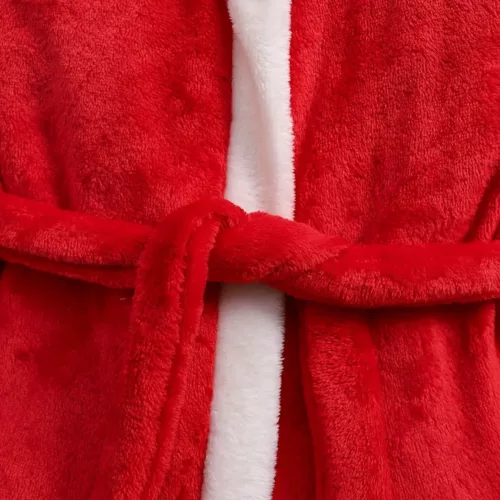 Peignoir enfant en polaire douce avec capuche et bordure blanche – style Noël