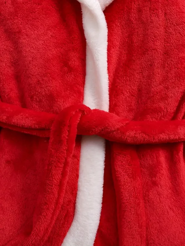Peignoir enfant en polaire douce avec capuche et bordure blanche – style Noël
