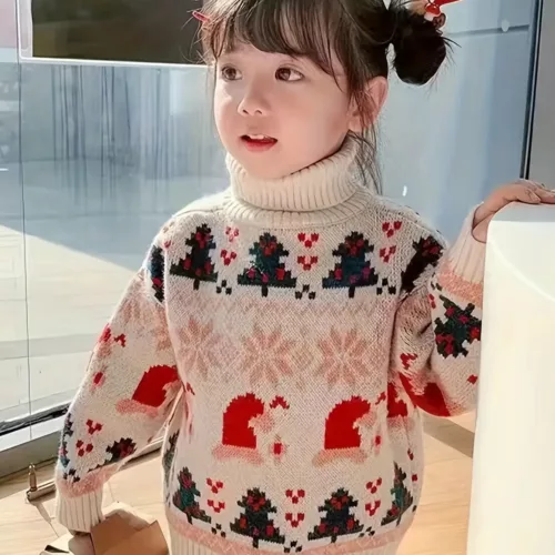 Pull de Noël enfant doublé polaire – chaud et doux avec motif renne festif