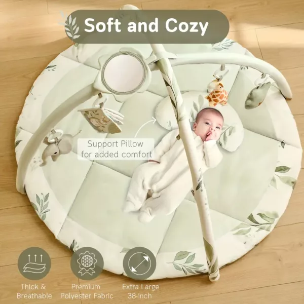 Tapis d’éveil bébé avec jouets suspendus et oreiller – usage dès la naissance