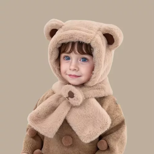Ensemble bonnet et écharpe enfant motif ours – chaud et doux pour l’hiver