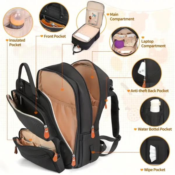 Sac à dos à langer multifonction imperméable pour parents – design pratique