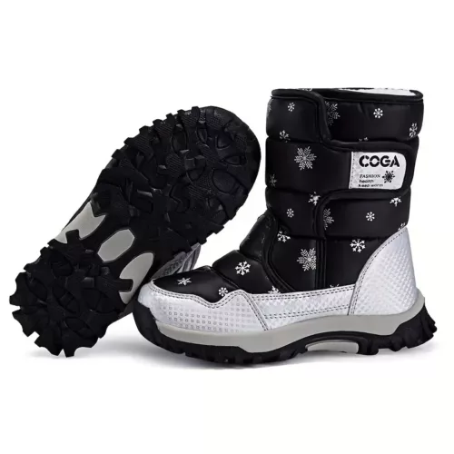 Bottes de neige enfant imperméables avec doublure chaude et motif flocon