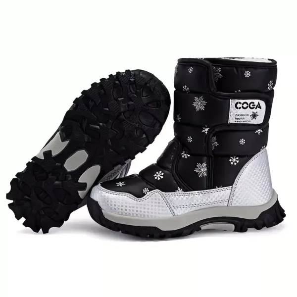 Bottes de neige enfant imperméables avec doublure chaude et motif flocon
