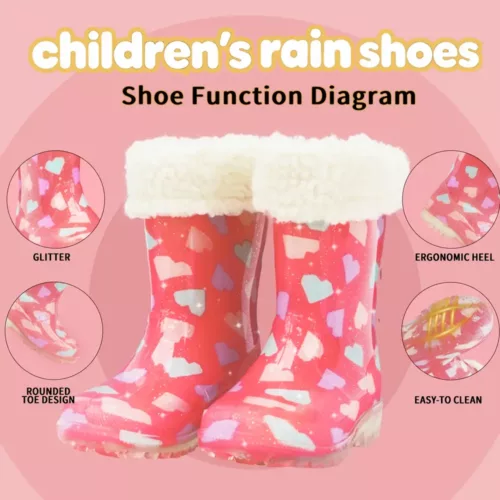 Bottes de pluie fourrées fille – imprimé cœurs doux et intérieur chaud
