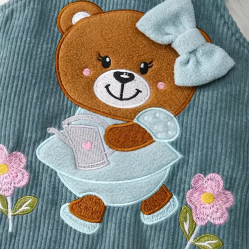 Ensemble naissance 3 pièces bébé fille – flanelle florale avec volants et nœud