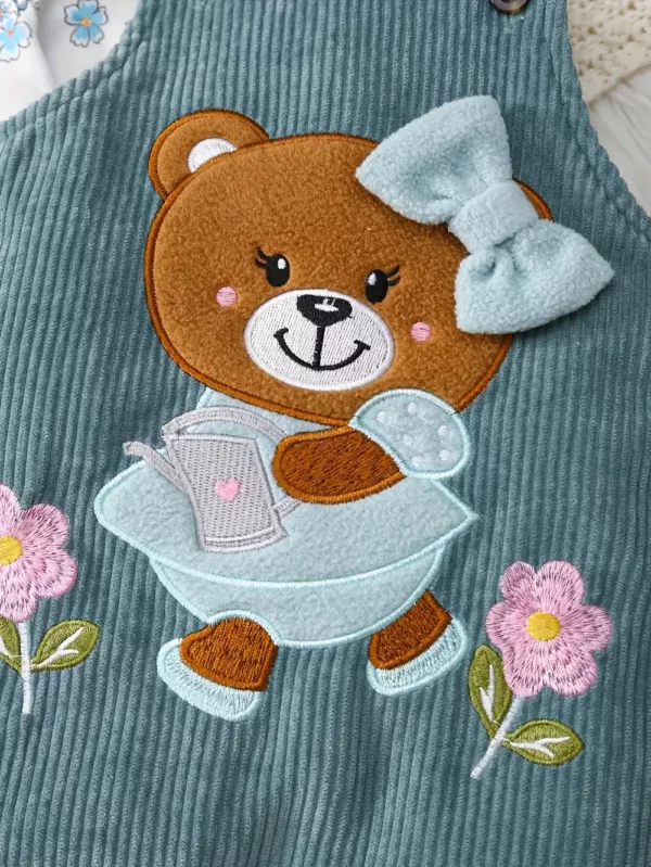 Ensemble naissance 3 pièces bébé fille – flanelle florale avec volants et nœud