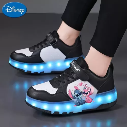 Chaussures de patinage à LED USB avec roues amovibles et motif dessin animé