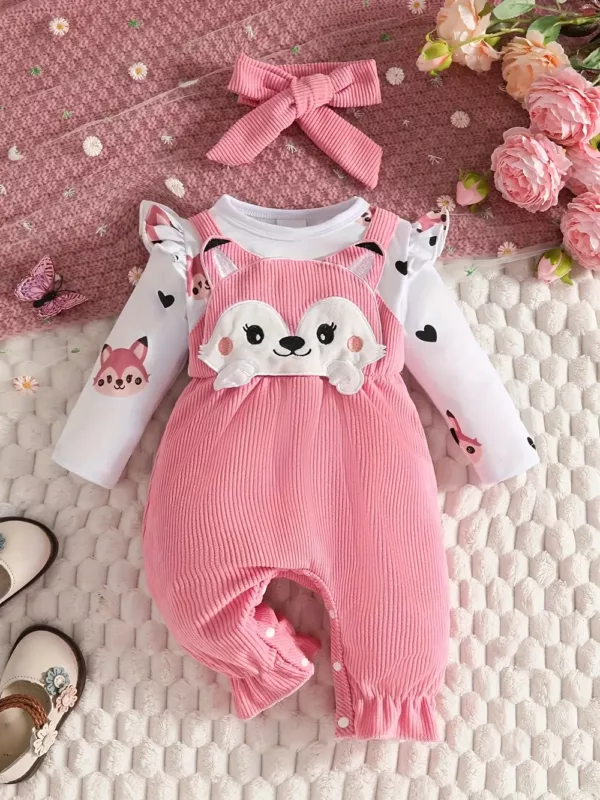 Body naissance bébé fille motif renard – tenue douce et mignonne pour nouveau-né