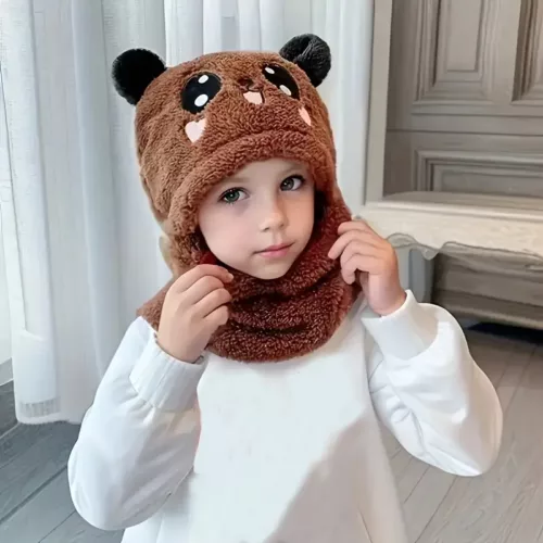 Bonnet bébé avec tour de cou assorti – chaud et doux motif panda hiver