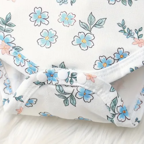 Ensemble naissance 3 pièces bébé fille – flanelle florale avec volants et nœud