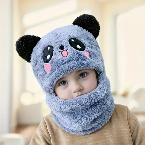 Bonnet fille avec capuche à oreilles et doublure peluche – écharpe intégrée chaude