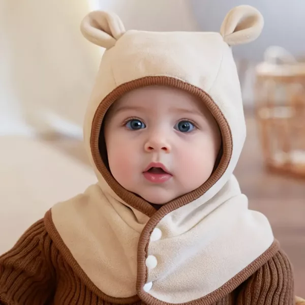 Ensemble bonnet enfant hiver – cache-cou et cagoule motif ours (lot de 2)