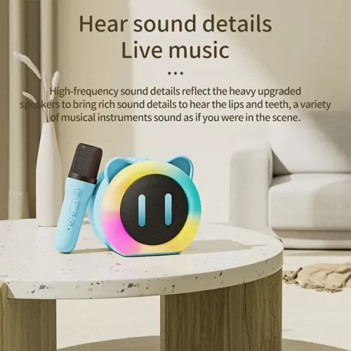 Mini karaoké portable avec haut-parleur et micro sans fil – LED et USB rechargeable