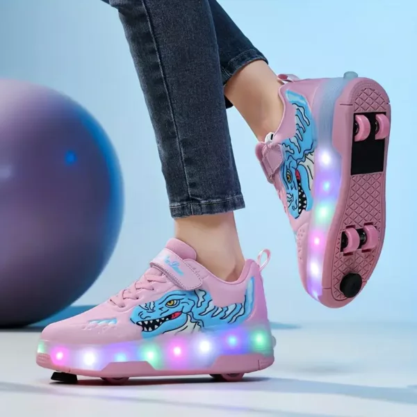Chaussures à roulettes pour enfants avec lumières LED et freins rechargeables