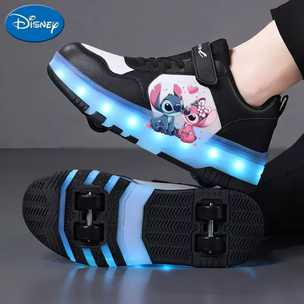 Chaussures de patinage à LED USB avec roues amovibles et motif dessin animé