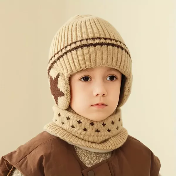 Ensemble bonnet et tour de cou enfant hiver – maille douce chaude mixte 4 pièces