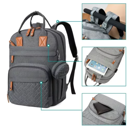Sac à dos à couches multifonction avec poches isothermes et sangles poussette