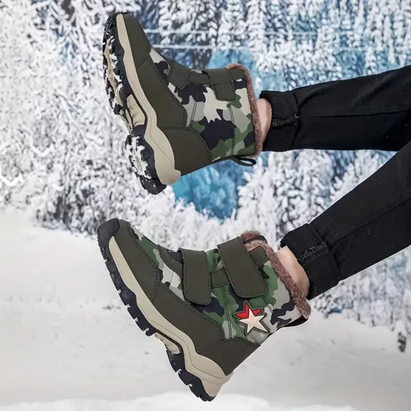 Bottes de neige enfant camouflage imperméables – doublure chaude hiver