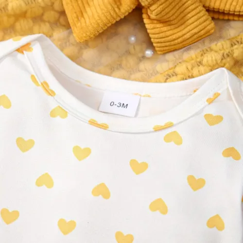 Ensemble 3 pièces bébé fille – barboteuse cœur, salopette velours, bandeau assorti