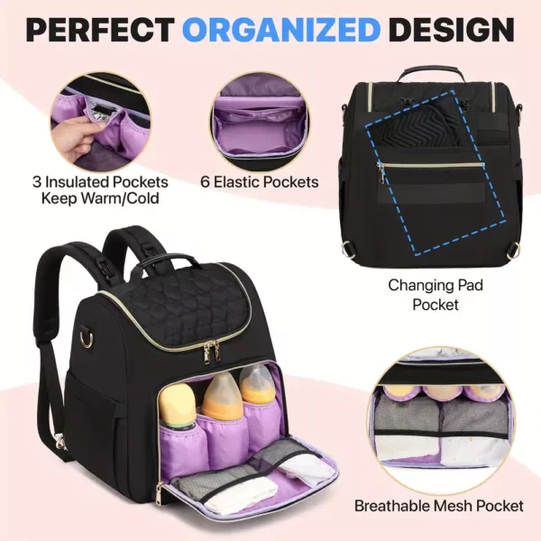 Sac à langer multi-poches avec poches isothermes et station de change intégrée
