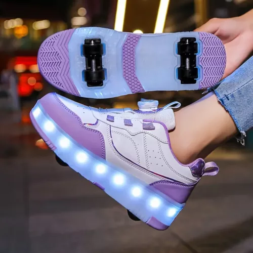Chaussures à roulettes LED rechargeables pour filles – style 1980s lumineux