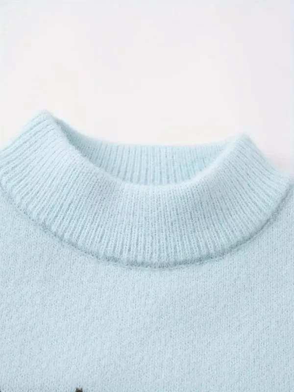 Pull de Noël enfant col rond avec motif renne et flocons en maille douce