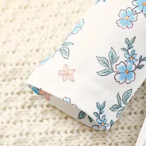 Ensemble naissance 3 pièces bébé fille – flanelle florale avec volants et nœud