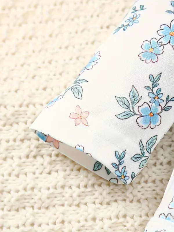 Ensemble naissance 3 pièces bébé fille – flanelle florale avec volants et nœud