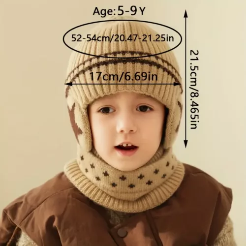 Ensemble bonnet et tour de cou enfant hiver – maille douce chaude mixte 4 pièces