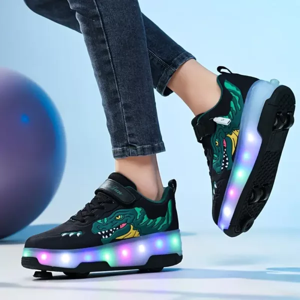Chaussures à roulettes pour enfants avec lumières LED et freins rechargeables