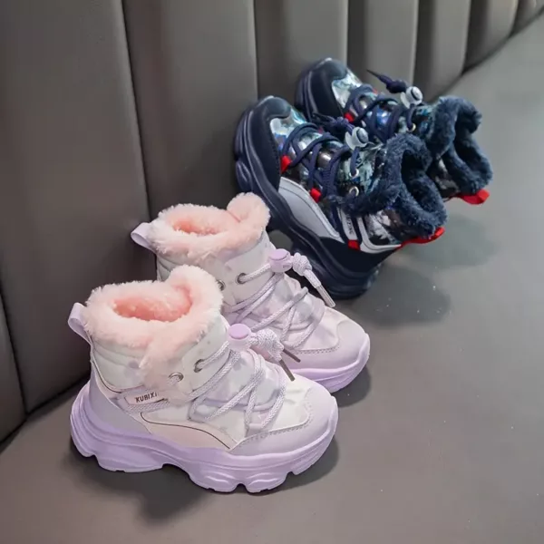 Bottes de neige fille fourrées polaire – montantes confort avec lacets élastiques