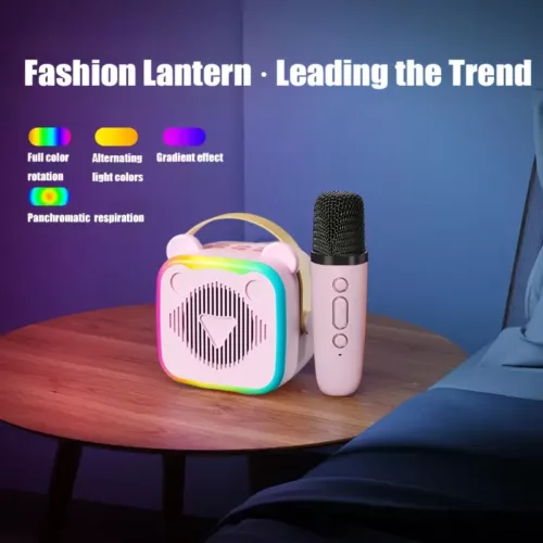 Karaoké sans fil avec 2 micros – enceinte rechargeable et lumières LED multicolores