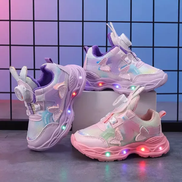 Chaussures princesses fille à LED avec oreilles de lapin et motifs papillon cœur