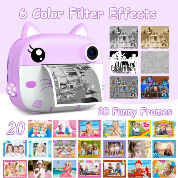 Appareil photo instantané enfant avec selfie et impression thermique – 32 Go inclus