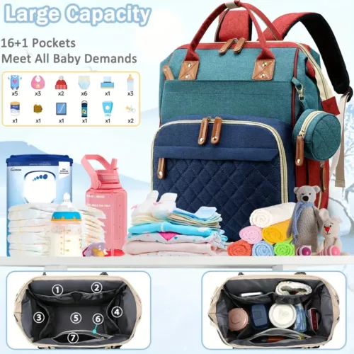 Sac à dos maman multifonction en nylon avec poche isotherme – organiseur couches