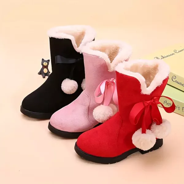 Bottes de neige fille fourrées polaire – fermeture zip, semelle PVC antidérapante