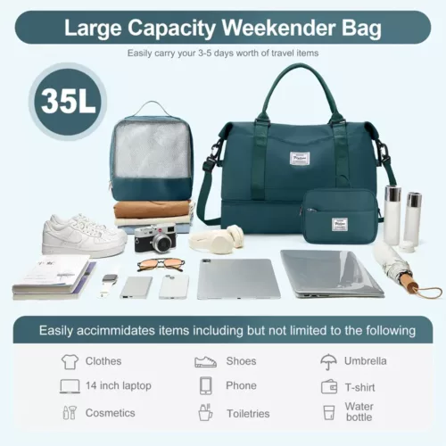 Sac de voyage femme polyvalent en nylon avec compartiments séparés et porte-chaussures