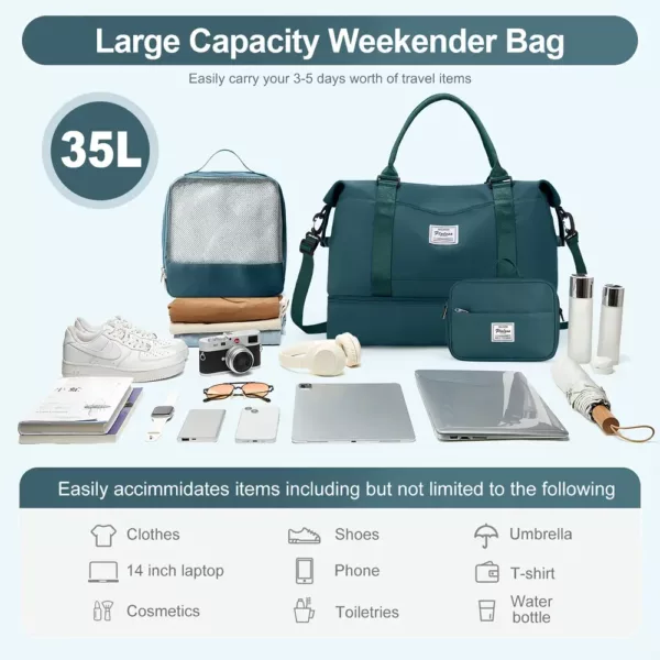 Sac de voyage femme polyvalent en nylon avec compartiments séparés et porte-chaussures