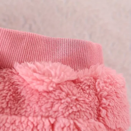 Ensemble naissance 3 pièces bébé fille – gilet et pantalon en peluche brodée