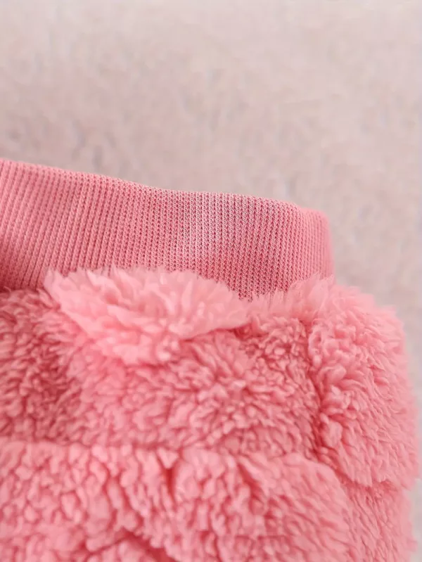 Ensemble naissance 3 pièces bébé fille – gilet et pantalon en peluche brodée