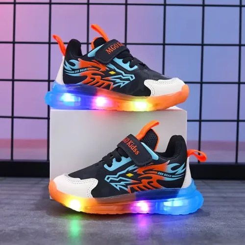 Baskets enfant LED motif dinosaure – chaussures sport lumineuses garçon fille