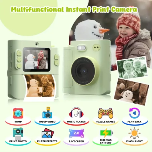 Appareil photo instantané enfant 1080p avec écran tactile – prise facile et ludique