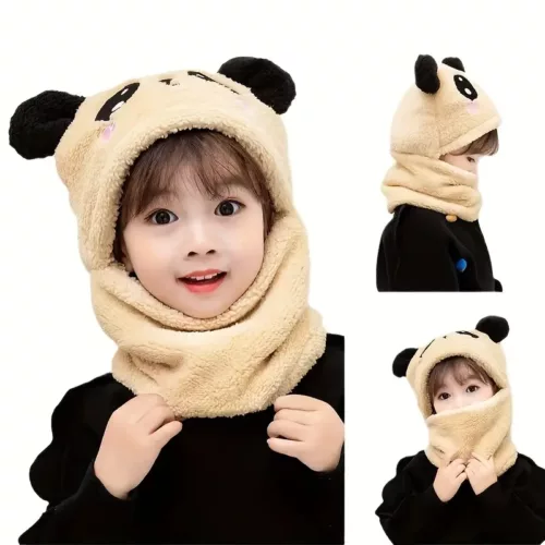 Bonnet fille avec capuche à oreilles et doublure peluche – écharpe intégrée chaude