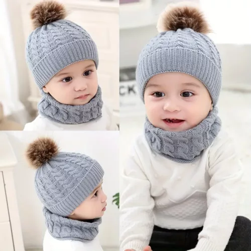 Ensemble bonnet et écharpe bébé tricoté – hiver chaud et doux 2 pièces
