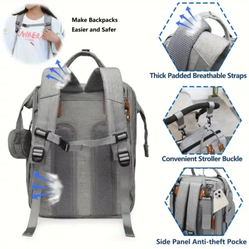 Sac à dos à langer multifonction bébé – matelassé, pratique pour voyage